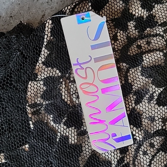 ALMOST FAMOUS Lace Overlaying Beige Spaghetti Strap Dress Blk L Juniors NWT - Picture 6 of 16